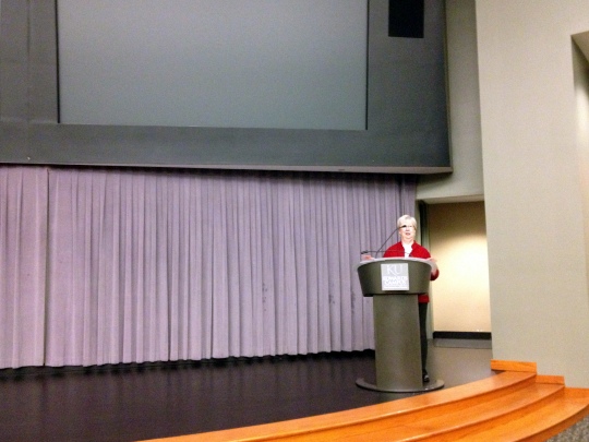 Professor Russo Presenting in the Regnier Hall Auditorium